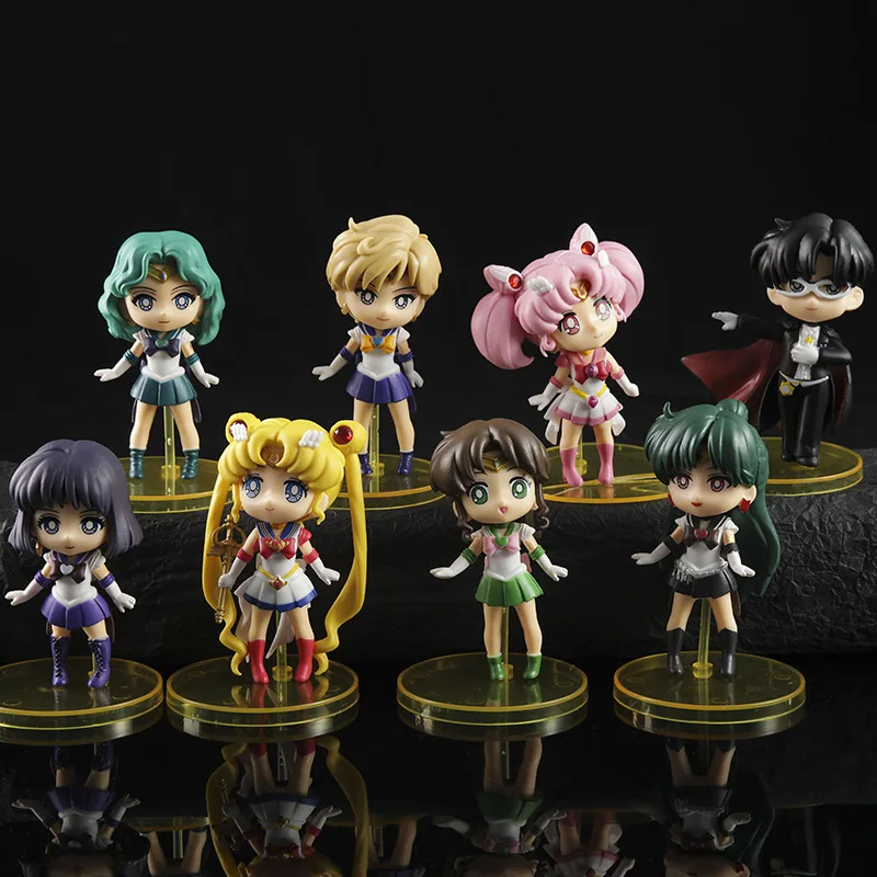 8Pcs/Set Sailor Moon Mercury Mars Jupiter Venus Uranus Neptune Pluto Anime Dolls Decoration Collection Figurine Toys