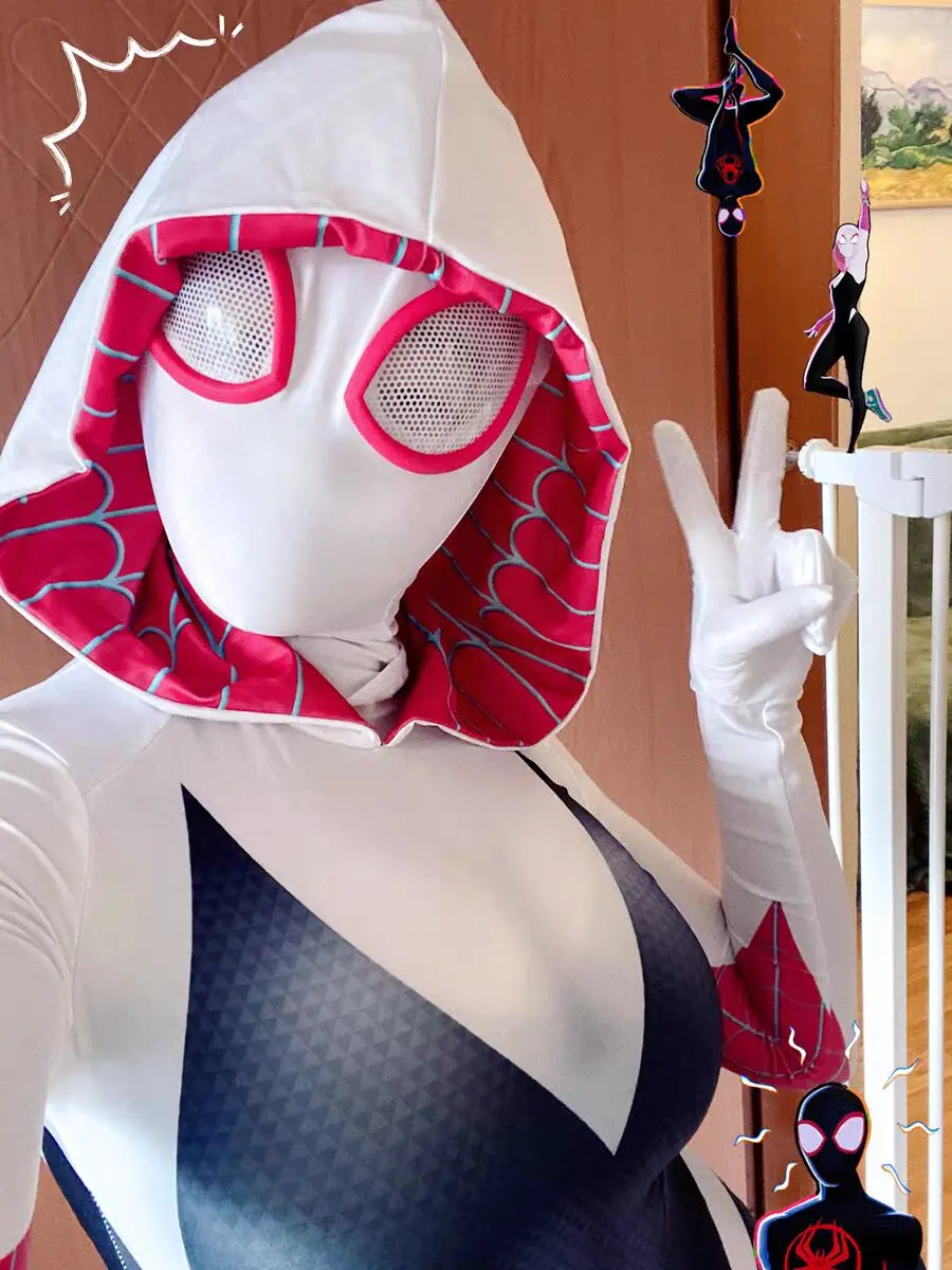 

Anime Spider Man: Into The Spider Verse Cosplay Headgear Clothes Suit Skin-tight Garment Gwen Miles Clothing Movie Peripheral