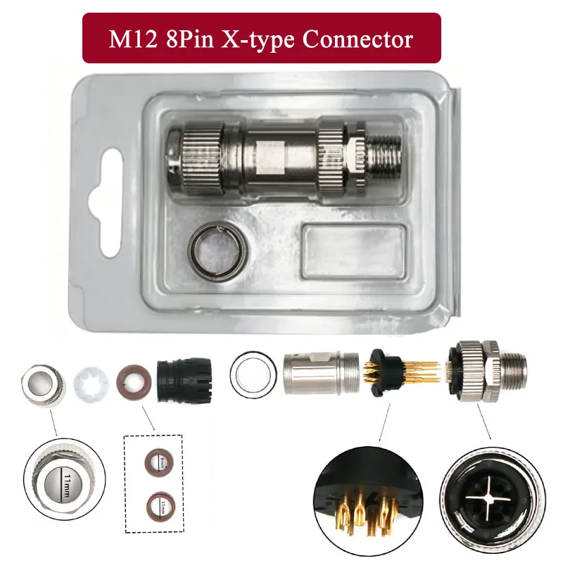 

M12 Ethernet Connector Waterproof IP67 8Pin X-type Aviation Plug All Metal Welding Crimping Type Assembling Detachable Connector