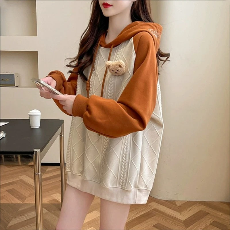 Pink Female Hooded Top Cute Y 2k Vintage Korean Streetwear Y2k Clothing Essential Long Sleeve Kawaii Women's Hoodies Sweatshirts
