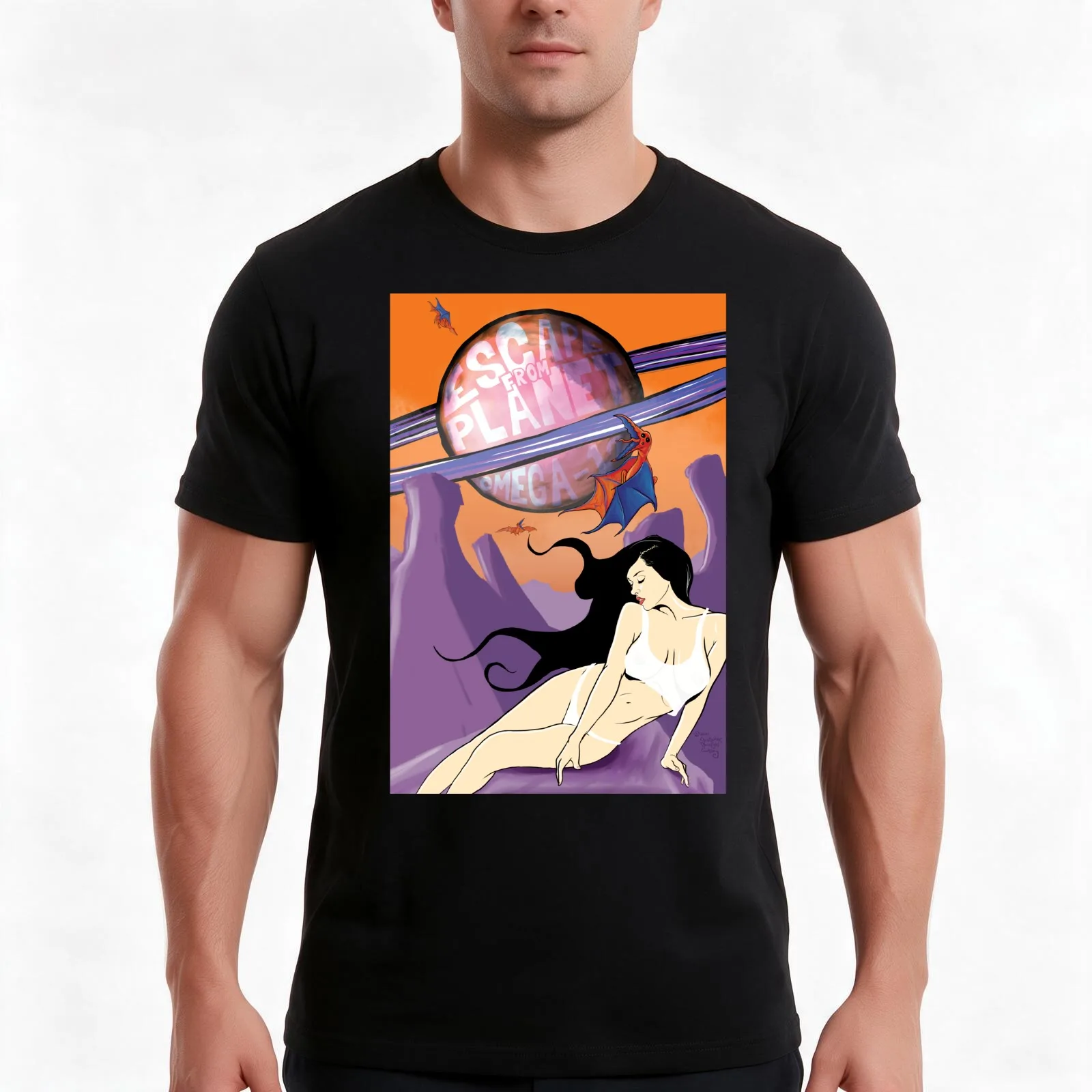 Escape From Planet Omega-12, One Sheet #1 T-Shirt, Summer Casual Cotton Tee, Oversized Streetwear Tops, Vintage Graphic Print