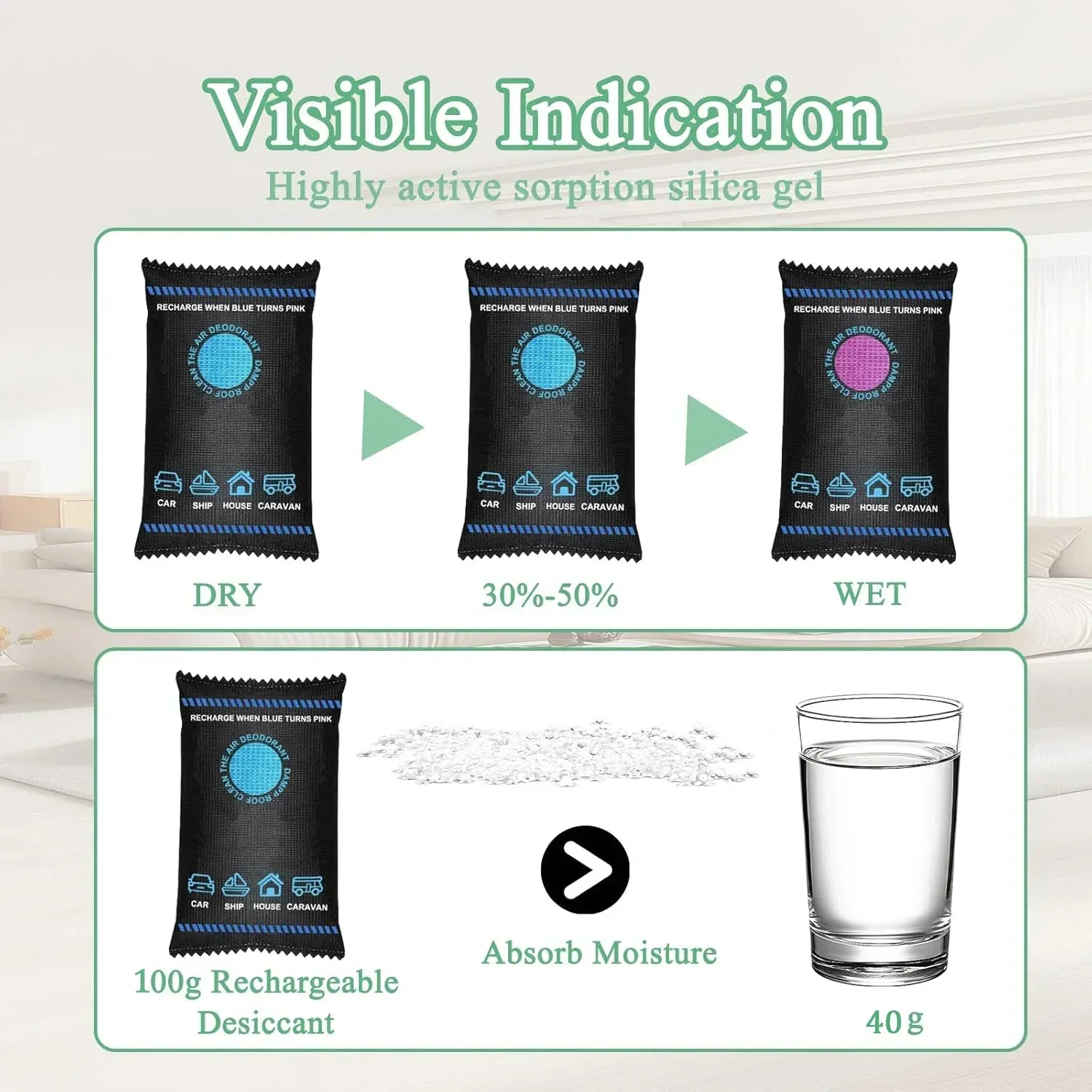 Car Moisture Absorber Bags,Reusable Dehumidifiers Bags,Home Closet Humidity Absorber Bag,Portable Condensation Absorbers