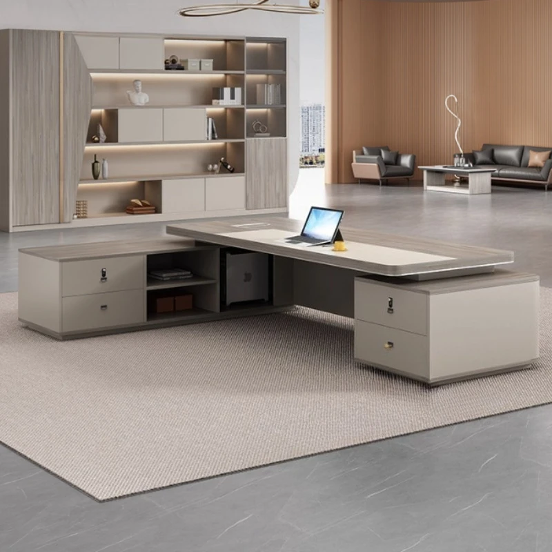 كبير فاخر منظم مكتب درج تخزين كرسي الاستقبال التنفيذي طاولة الدراسة مكتب L على شكل Escritorio أثاث المكاتب #4