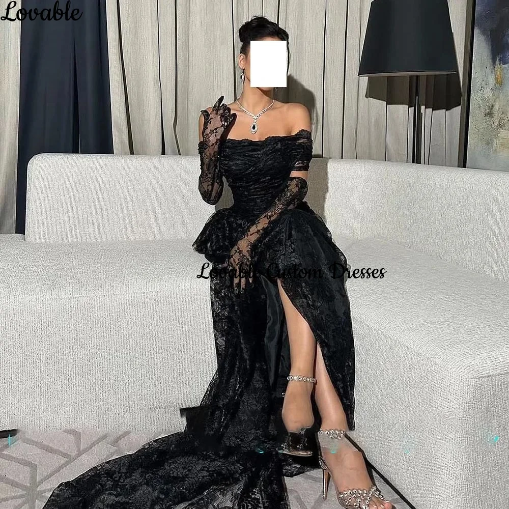 Customized فساتين سهرة A-Line Off-The-Shoulder Neckline Floor-Length Lace Luxury Evening Dresses Zipper Up Long Sleeves Dresses