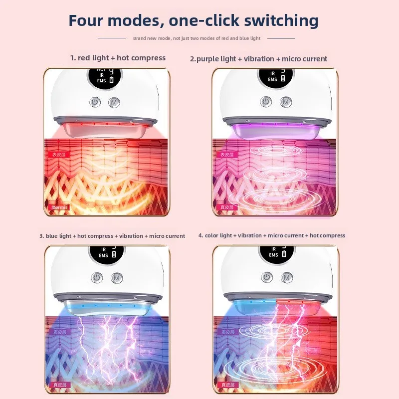 

Microcurrent LED Light Therapy Facial Device Serum Infusion Neck Gua Sha Massager for Home Skincare Care