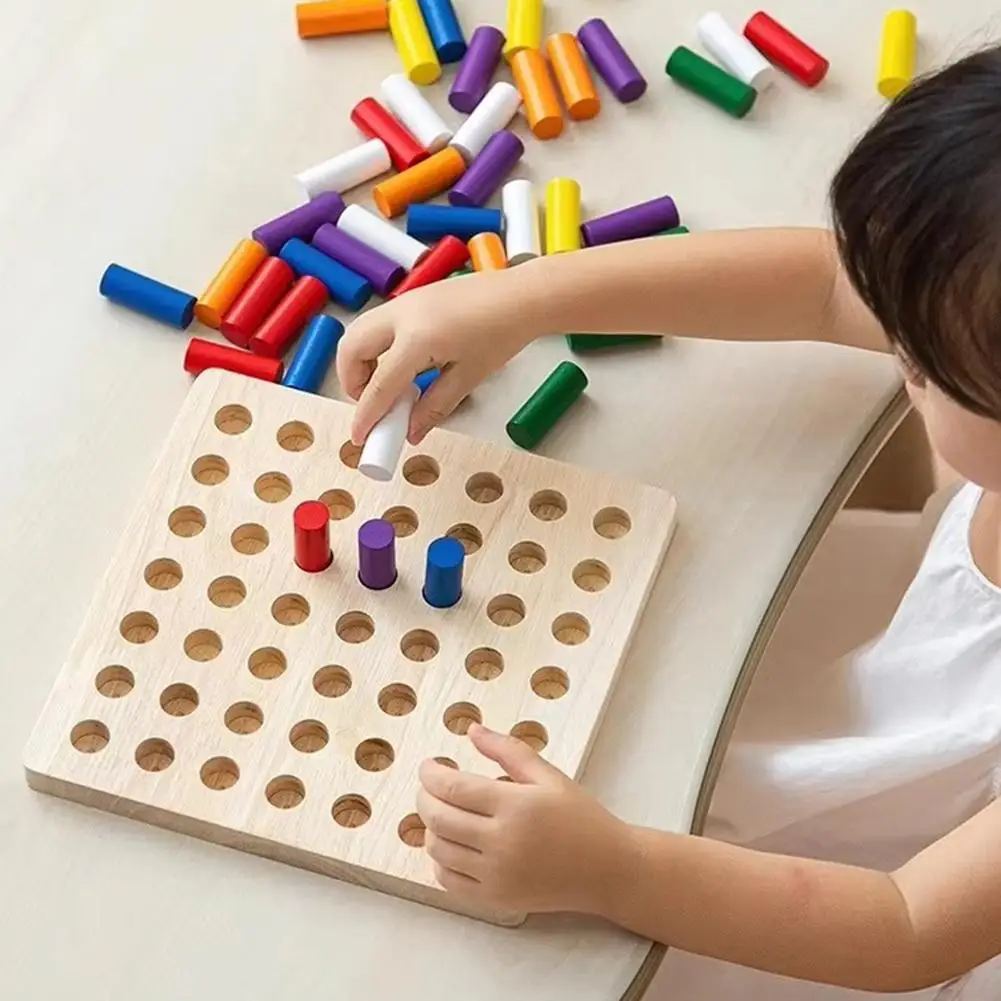 Wooden Color Match Stick Chess Game 11.5*11.5CM Early Education Cognitive Toy Column Peg Matching Game Small Games Kids Children