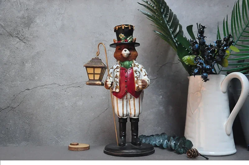 American Country Style Resin Crafts Gentleman Fox Holding The Light Figurine Christmas Ornaments Home & Garden Decorations Gifts