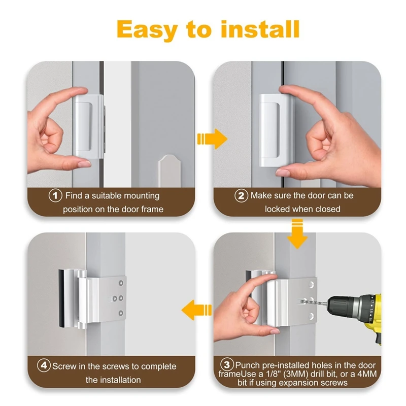 1 حزمة قفل تعزيز الباب ، سبائك الألومنيوم U قفل تعزيز الباب 3 بوصة قفل باب أمان المنزل برهان الباب سدادة-A73M #4