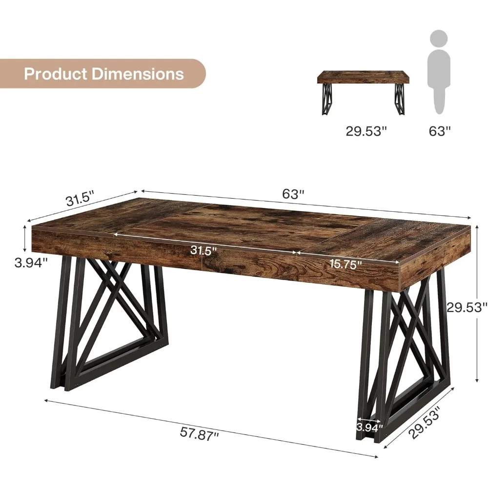 مكتب إداري مقاس 63 بوصة، مكتب كمبيوتر مكتبي، مزود بأرجل X قوية، وحقيبة جلدية كبيرة لمكتب الكتابة #2