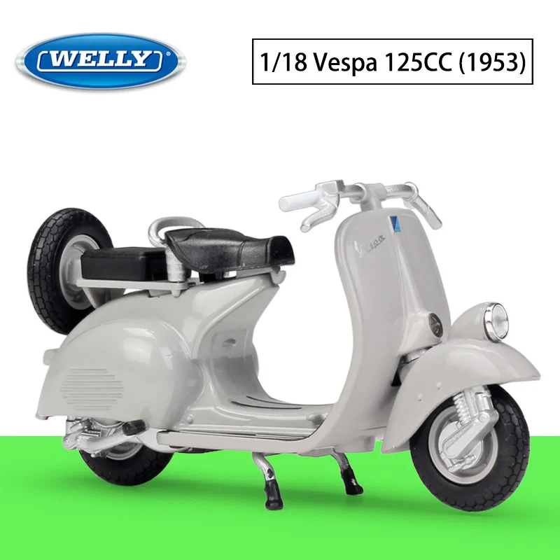 WELLY 1:18 1953 VESPA 125CC Alloy Diecast Motorbike Model Flexible Rotating Wheels Toy For Kid Gifts Toy Collection NEW IN BOX