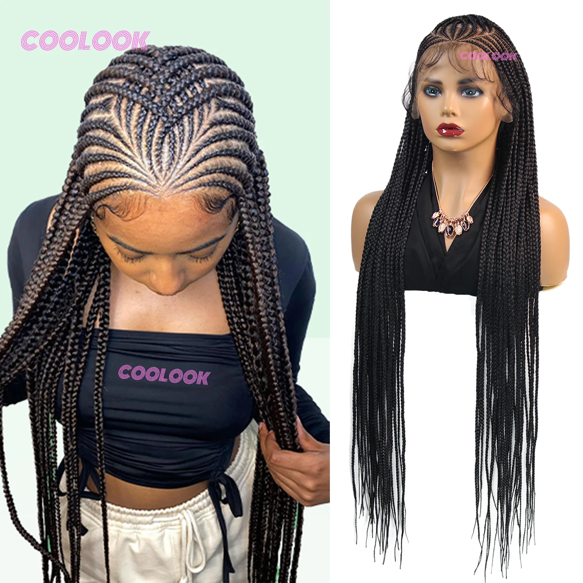 

36-дюймовые кружевные плетеные парики для женщин без узлов, плетеный парик с детскими волосами, синтетический полный парик фронта шнурка с плетением волос