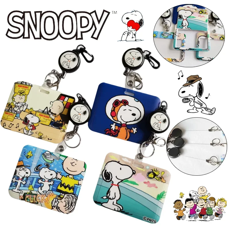 Kawaii Snoopy Business Card Holder Badge Bank ID Holders Bus Card Cover Student Subway Card Credential Easy Pull Buckle Pendant