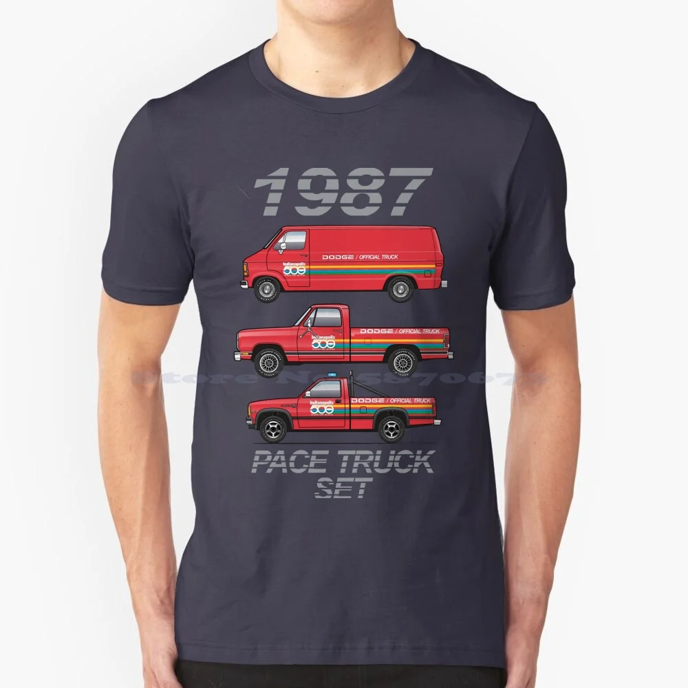 1987 Pace Truck Set T Shirt 100% Cotton Tee Truck Racing Safety Vehicle 1987 Ram Van Dakota Indy 500 Pace Car Race Indianapolis