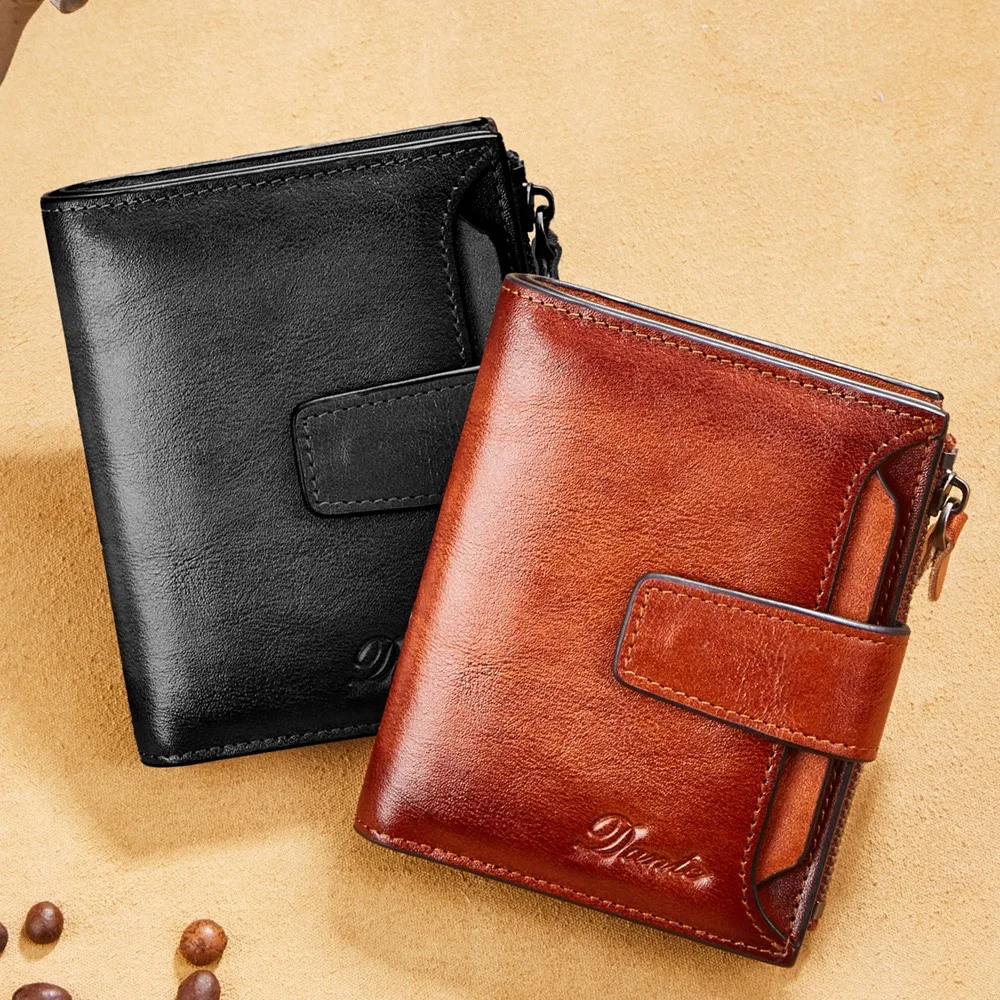 

New Men's Genuine Leather Wallets Head Layer Men's Wallet RFID Anti-theft Brush Four Pages Zipper Vertical Wallets Clip Purse
