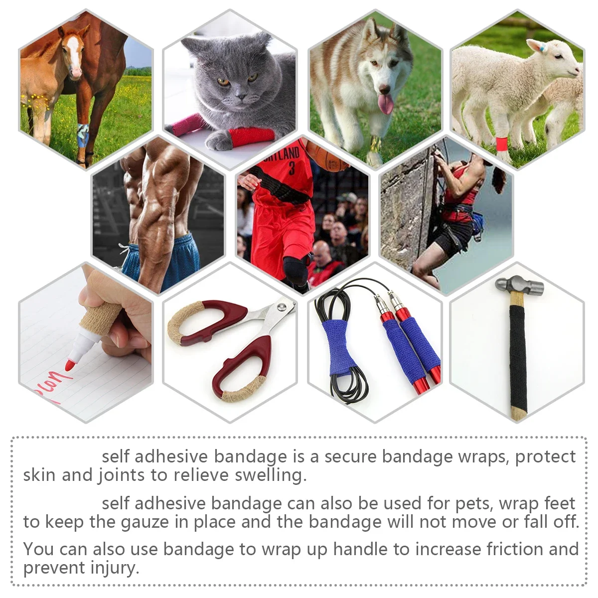 Großhandel 24 Rollen Bandage Atmungsaktive Selbsthaftende Bandage für Menschen & Haustiere Athletische Elastische Kohäsive Bandage Selbstklebend – Detail 12