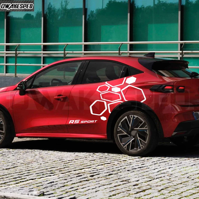 

Набор из 4 виниловых наклеек на боковые двери автомобиля для Renault Clio Megane RS: спортивные полосы, геометрический дизайн, пленка-деколь