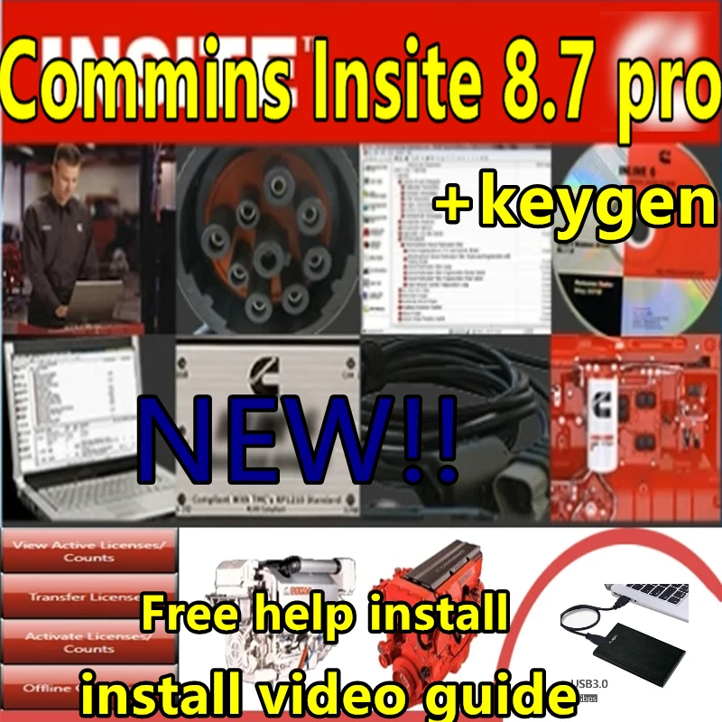 Newest Cummins Insite 8.7 Pro Engine Diagnostic Software+ keygen Fault code Engine diagnostic tests adjustment Multi-Language