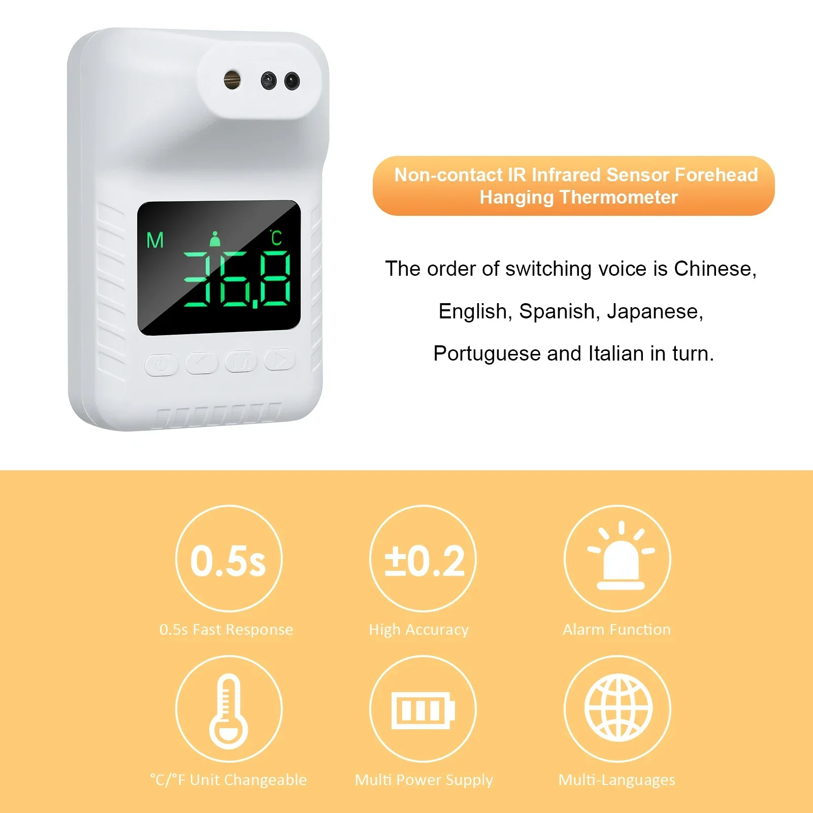 K3X Infrared Thermometer Automatic Induction Contact-free Mini Wall-mounted LED Display Handsfree Digital Thermometer