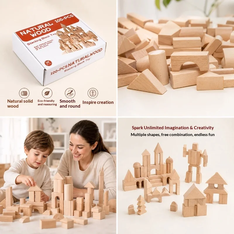 Wooden color construction and assembly kindergarten solid wood large particle building blocks, children's desktop construction