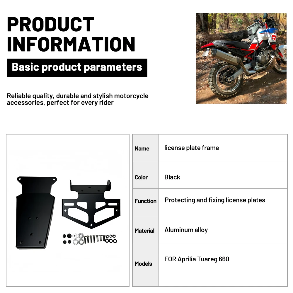 Suitable For Aprilia Tuareg 660 2021-2026 Motorcycle License Plate Bracket Holder LED Light Fenders Parts Tail Tidy Fender 4