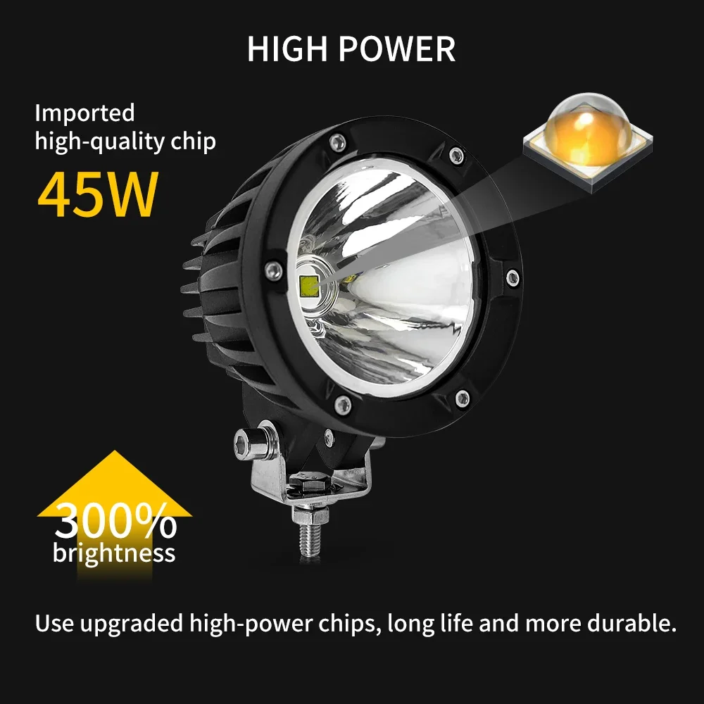 HAOLIDE 4” Round LED Work Light 45W Spotlight for Truck Off-road Vehicle SUV ATV 4x4 Driving Light 12V 24V off-road use