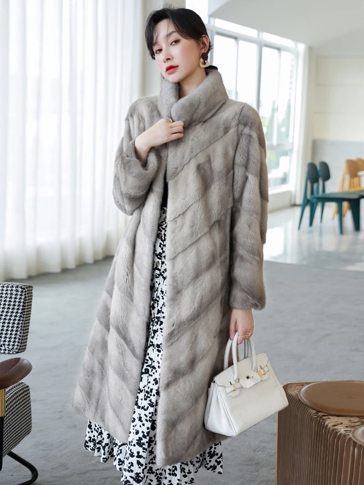 HDHOHR 2024 100% Real Mink Fur Coat Women Long High Quality Natural Mink Fur Jackets Winter Thick Warm Luxury Female Fur Parkers