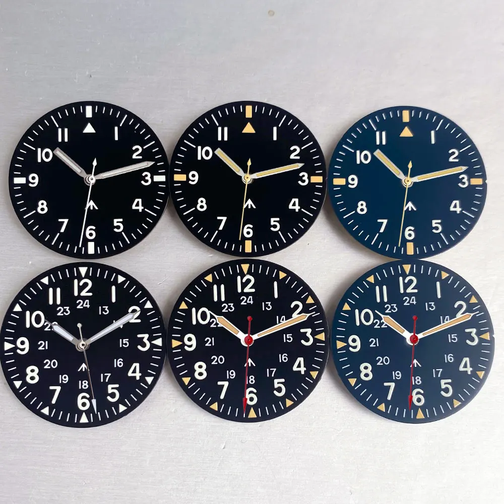 New Nologo 29mm Black Blue Automatic Pilot Watch Dial Face Numbers Marks Hands for NH35 NH36 ETA 2824 PT5000 VH31 Watch Parts