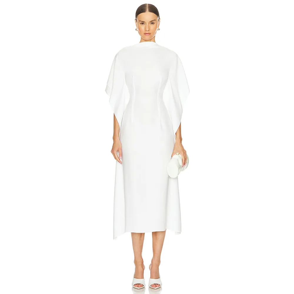 모던 아이보리 여성용 웨딩 머메이드 O넥 정장 파티 드레스 러플 티 길이 프롬 드레스 사우디 드레스