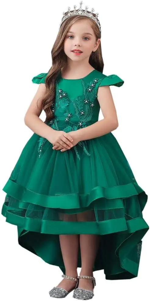 Ragazza Principessa Concorso di bellezza Alto e basso Gaul Abito da damigella d'onore per bambini Ballo Festa di compleanno Abito da laurea, Abito da comunione