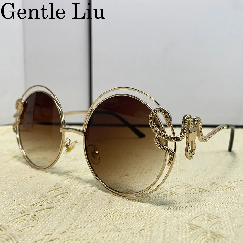 

Vintage Round Sunglasses Women Oversized 2025 Luxury Brand Shades Metal Big Frame Eyewear Irregular Sun Glasses For Ladies UV400