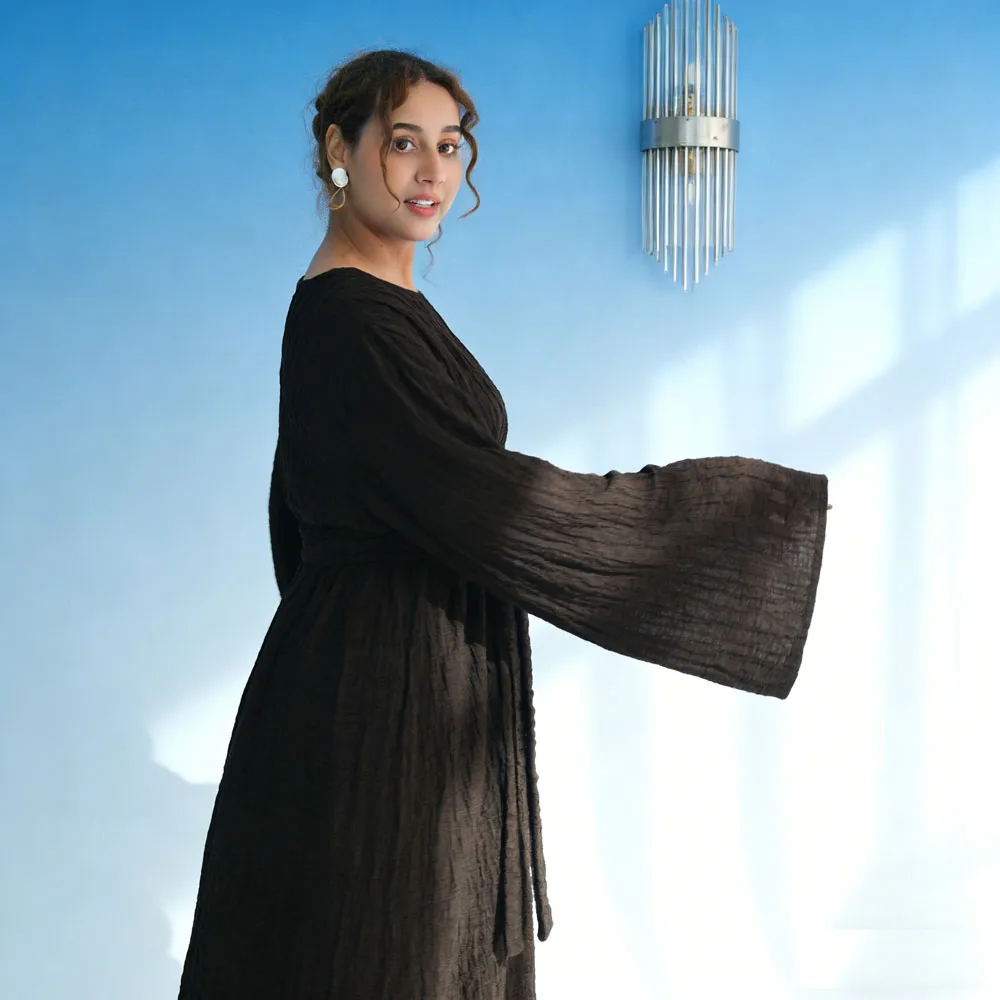 

Ид Джеллаба Дубай Платье с поясом с длинным рукавом Абая Мусульманские женщины Турция Кафтан Скромная исламская одежда Femme Musulmane Vestidos Robe