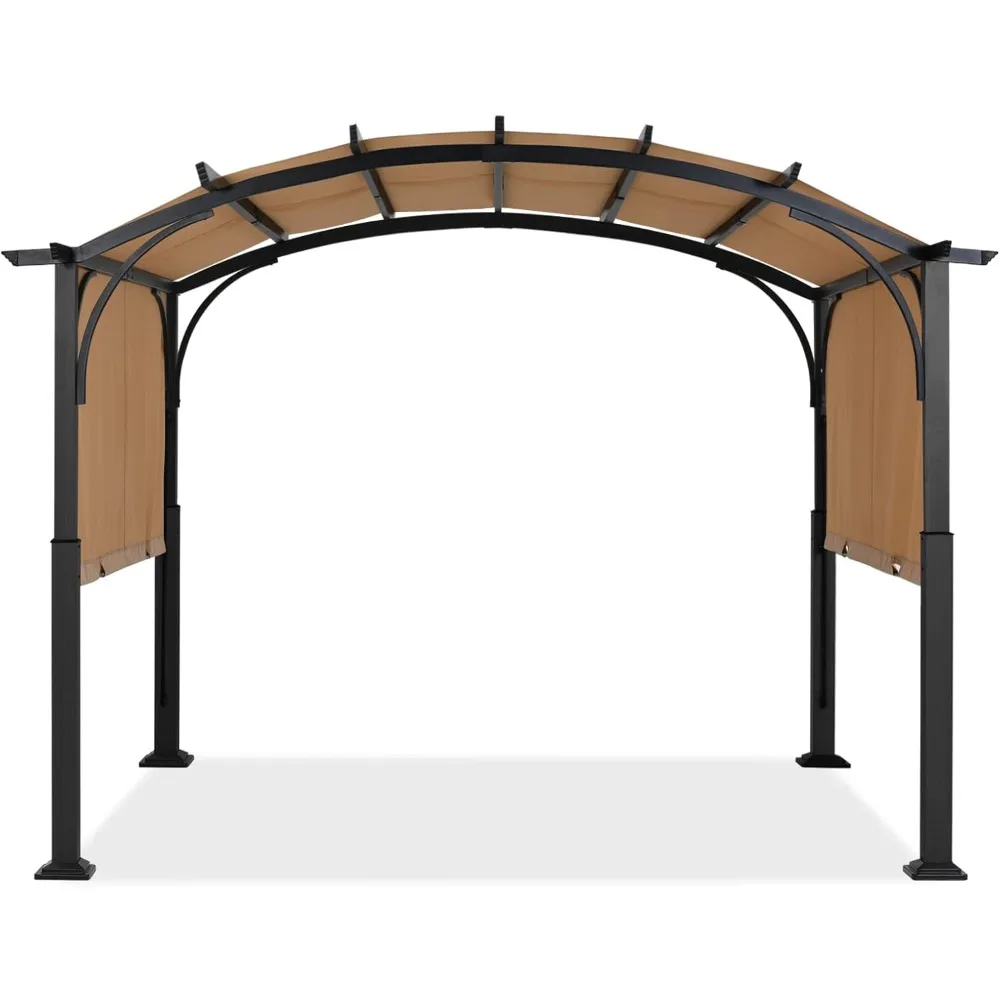 Pergola im Freien 10 'x 10', gewölbte Terrassen pergola mit einziehbarem Sonnenschutz, beige