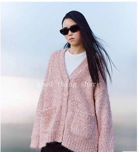 2024 Spring New Women's Clothing Sweet Lazy Gentle Loose V-neck Knitted Cardigan