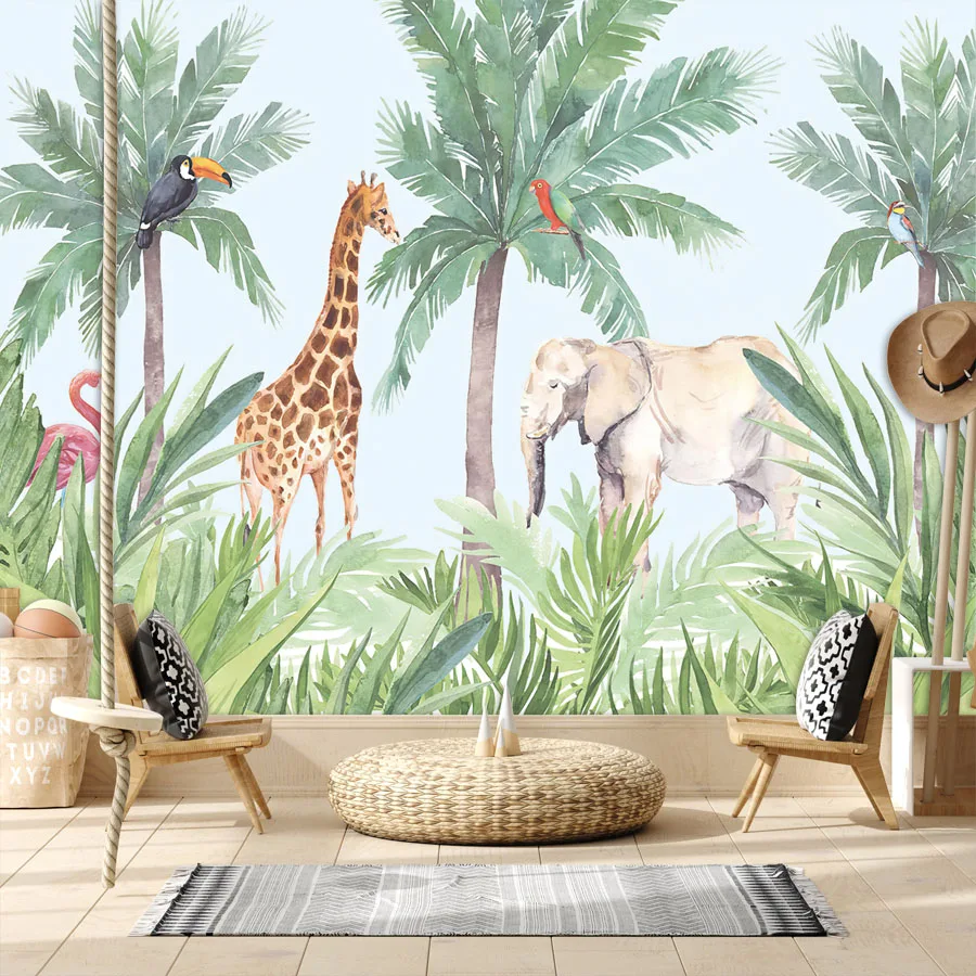 

Custom Peel and Stick Accept Cartoon Nordic Wallpapers for Living Room Animals Giraffe Jungle Decoration Wall Papers Home Decor