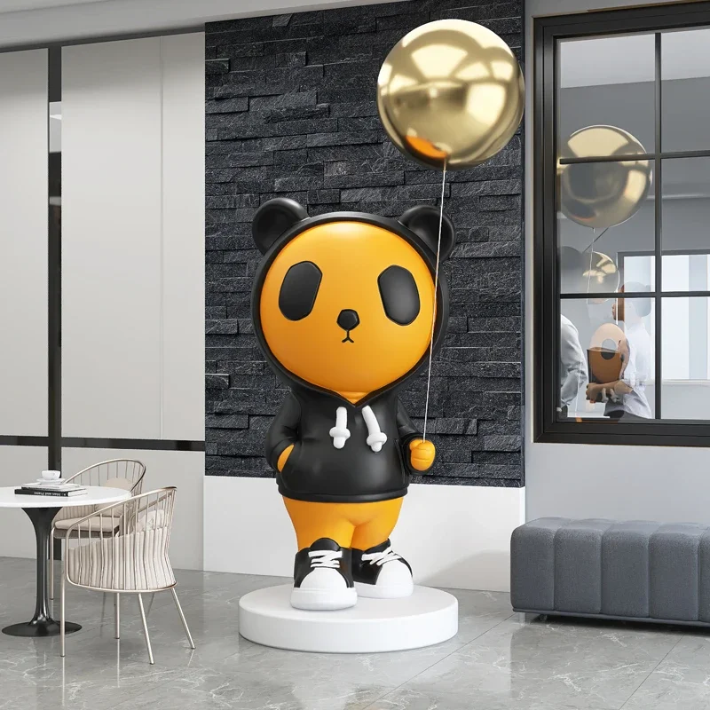 Light luxury panda living room decoration large floor creative shopping mall window decoration sculpture