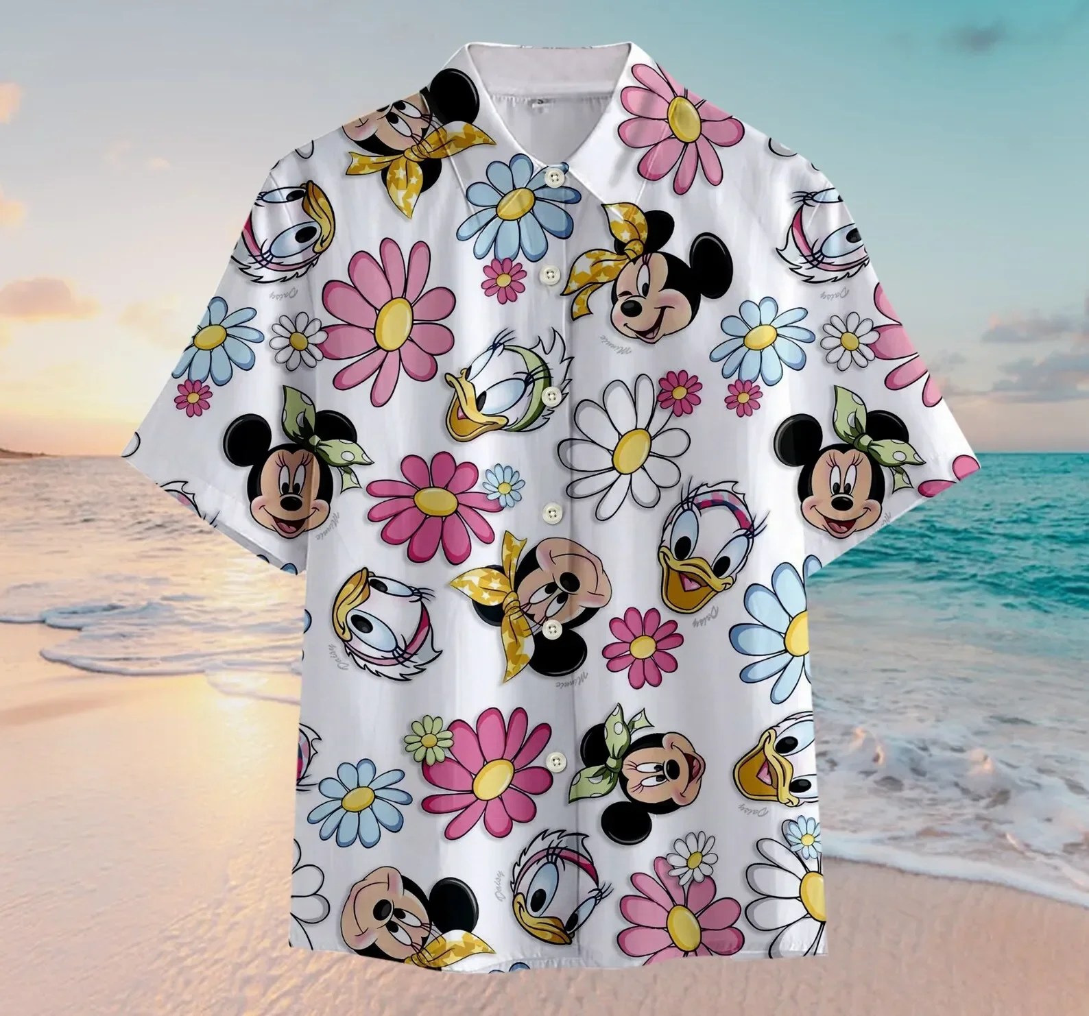 Disneyland Collection Hawaiiaans shirt met Mickey Minnie-print voor heren Mode Strand Comfort ademend shirt met korte mouwen en knopen