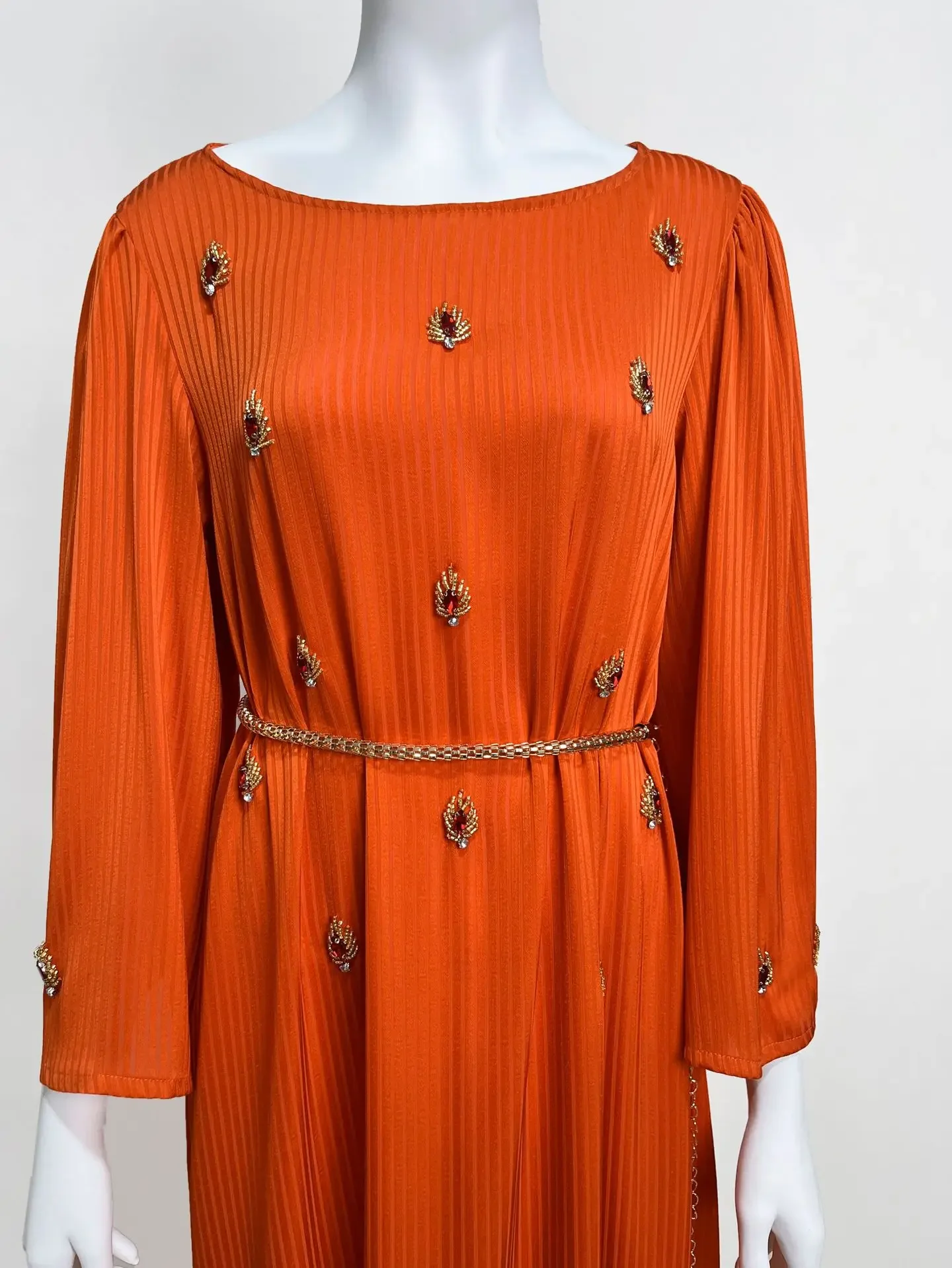 Robe en tricot diamant cousue à la main, robe de soirée de dubaï pour femmes, manches longues, caftan solide, Abayas musulmanes, robe de soirée marocaine
