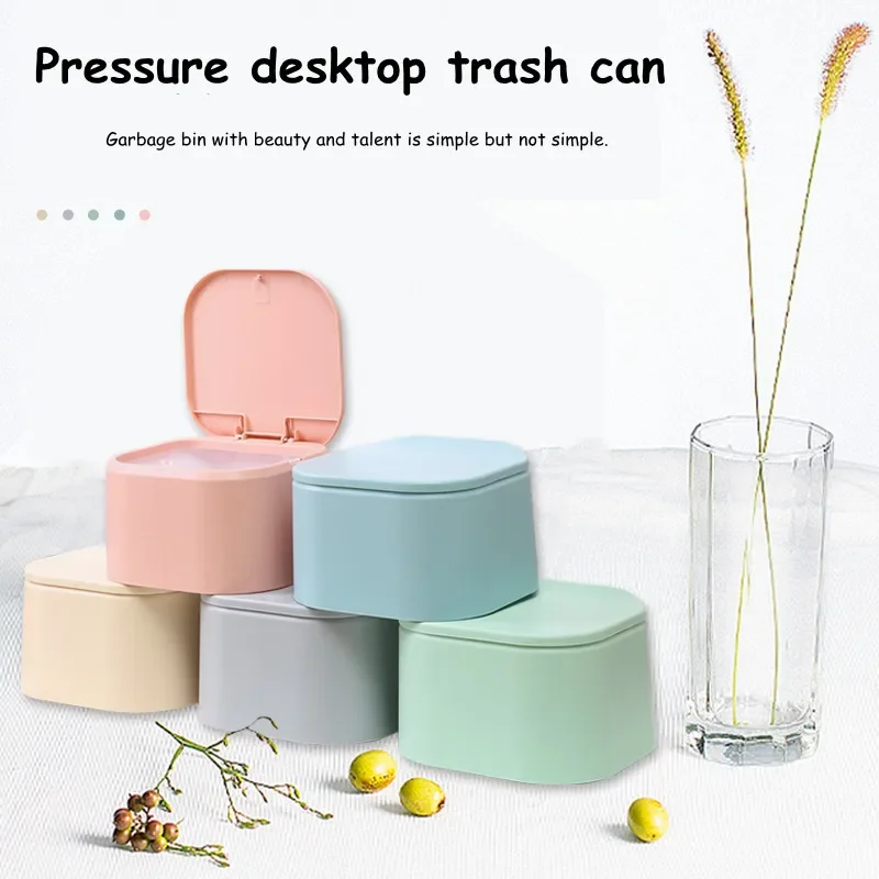 Mini Double-layer Waste Bins Multi-function Desktop Pressure Capped Trash Box Can Kitchen Office Garbage Storage Bucket 1piece