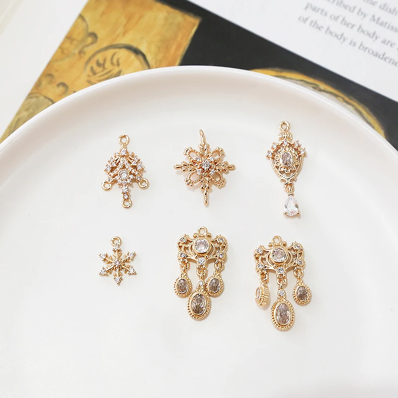 1pcs Encrusted Zircon Palace Style Color-preserving Pendant Snowflake Diy Handmade Jewelry Earrings Necklace Material Charms