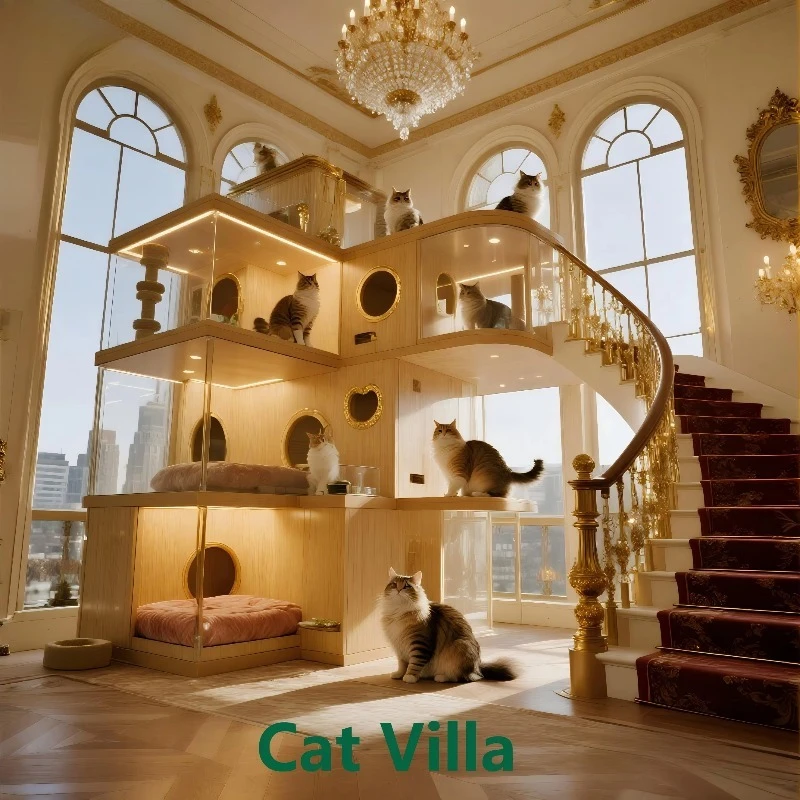 Eco Friendly Felt Cat Villa House Indoor Climbing Wall Tree Tower Perch Condo for Large Cats Play Rest and Sleep