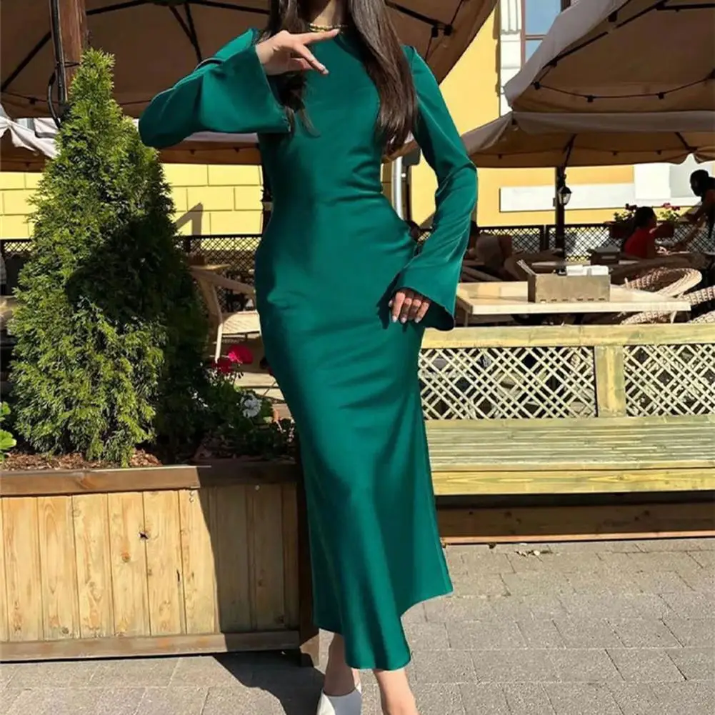 

Bell Sleeves Elegant Dress for Women Chic Women's Spring-fall Maxi Dress Elegant Long Sleeve Sheath Style with for Ol for Women