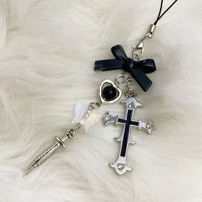 1Pcs Heart Cross Phone Keychain Charm Strap Girl Gift Cute Chain Lanyard Pendant For IPhone Jewelry Accessories