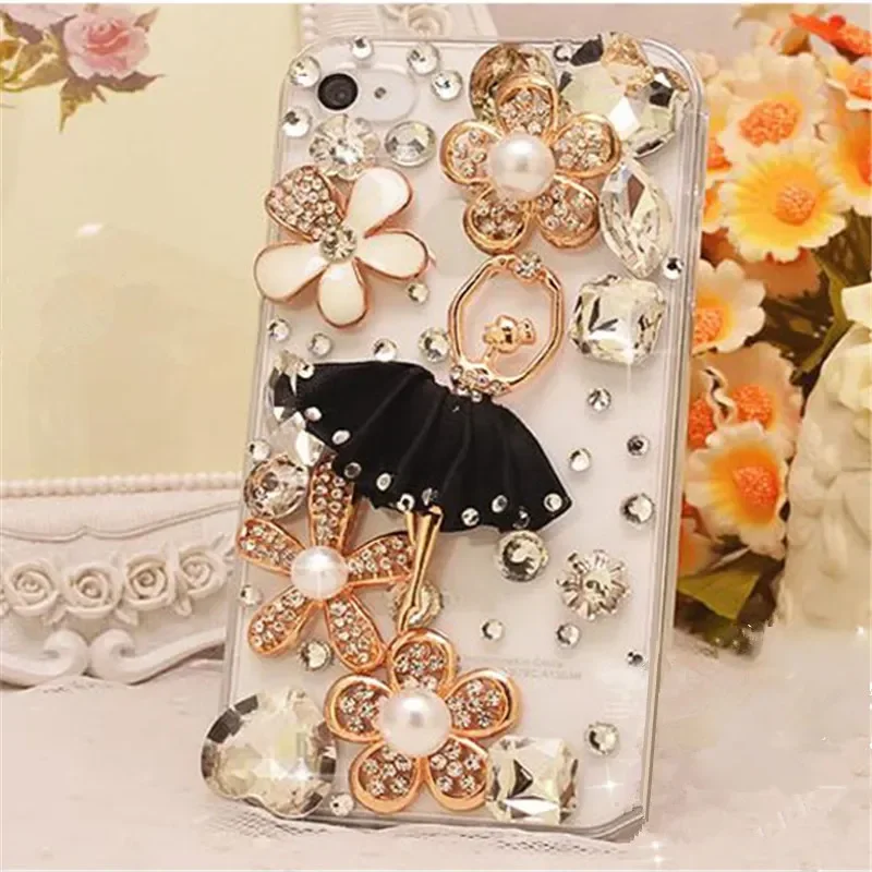 Luxury Bling Dancing Girl Rhinestone Flower Case for Iphone 14Pro 15 13 12 11Pro 15ProMAX 16 PLUS Soft Chain Diamond Back Cover