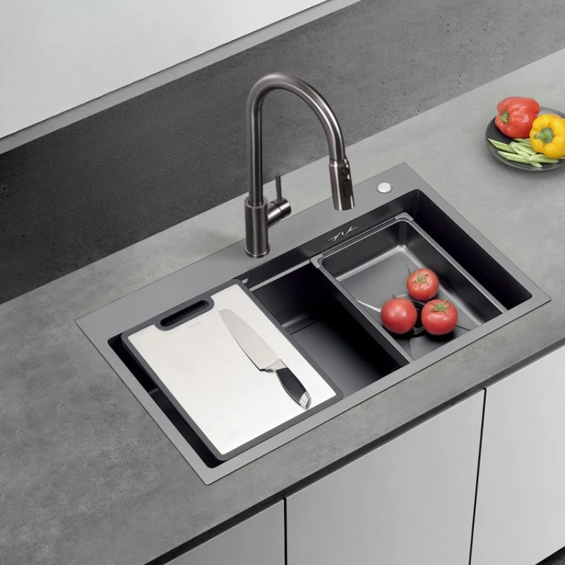 Household kitchen sink large single slot nano 304 stainless steel dishwasher thickened under-counter basin