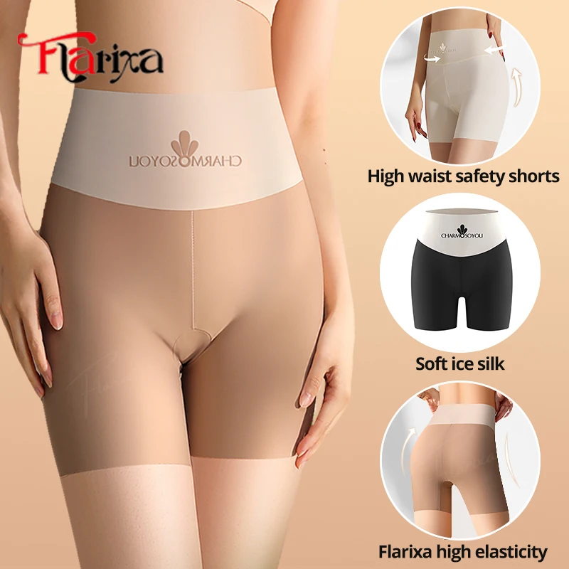 Flarixa Ice Silk Safety Short Panties Women High Waist Underpants Slimming Boxers Underwear Under Skirt Stretch Protective Pants