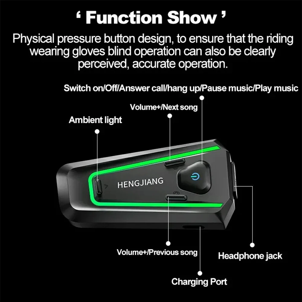 Motorcycle helmet headset A1 Voice Contro Motorcycle Wireless Hands-on Talking Headset with Tri-Color Ambient Light