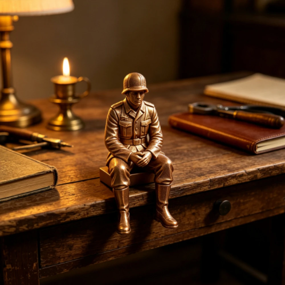 Soldier Edge Sitter Figurine 3DPrinted Vintage Military Uniform Mini Statue Hanging Ledge Soldier Ornament for Gaming Desk Decor