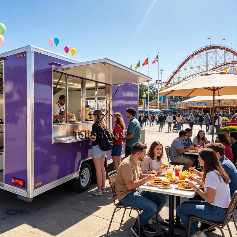 Street Mobile Food Cart Trailer Burger Fast Food Truck Pizza Hot Dog Custom Food Trailer Food Truck with Full Kitchen