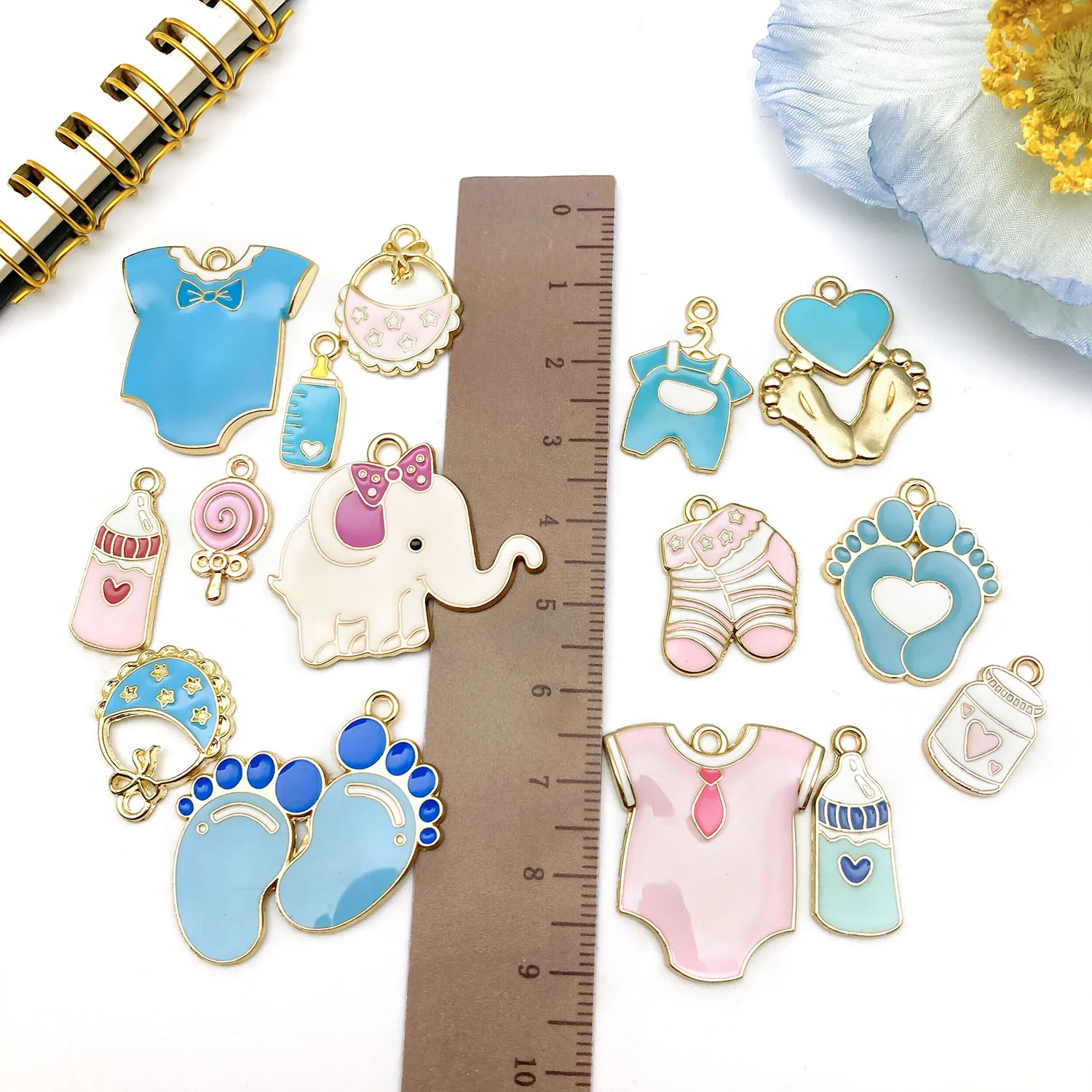 30pcs Drip Zinc Alloy Lake Blue/Pink Baby Series Set Charms Pendant DIY Earrings Necklace Bracelet Jewelry Accessories