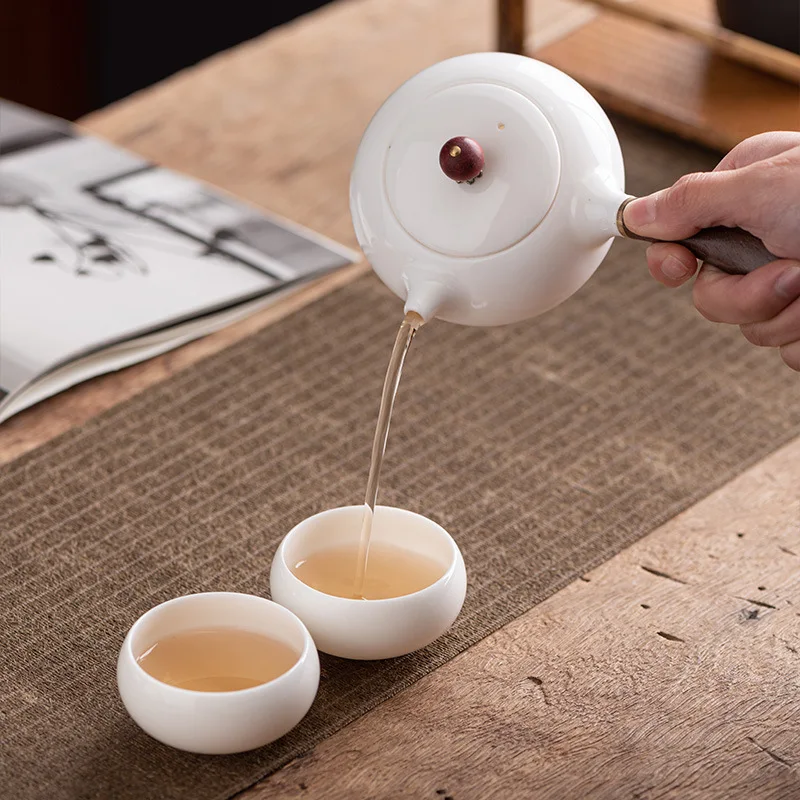 Simple Sheep Fat Jade Porcelain Side Handle Tea Pot Single Pot Xishi Pot Household Kung Fu Tea Set Filter Soaking Tea Pot